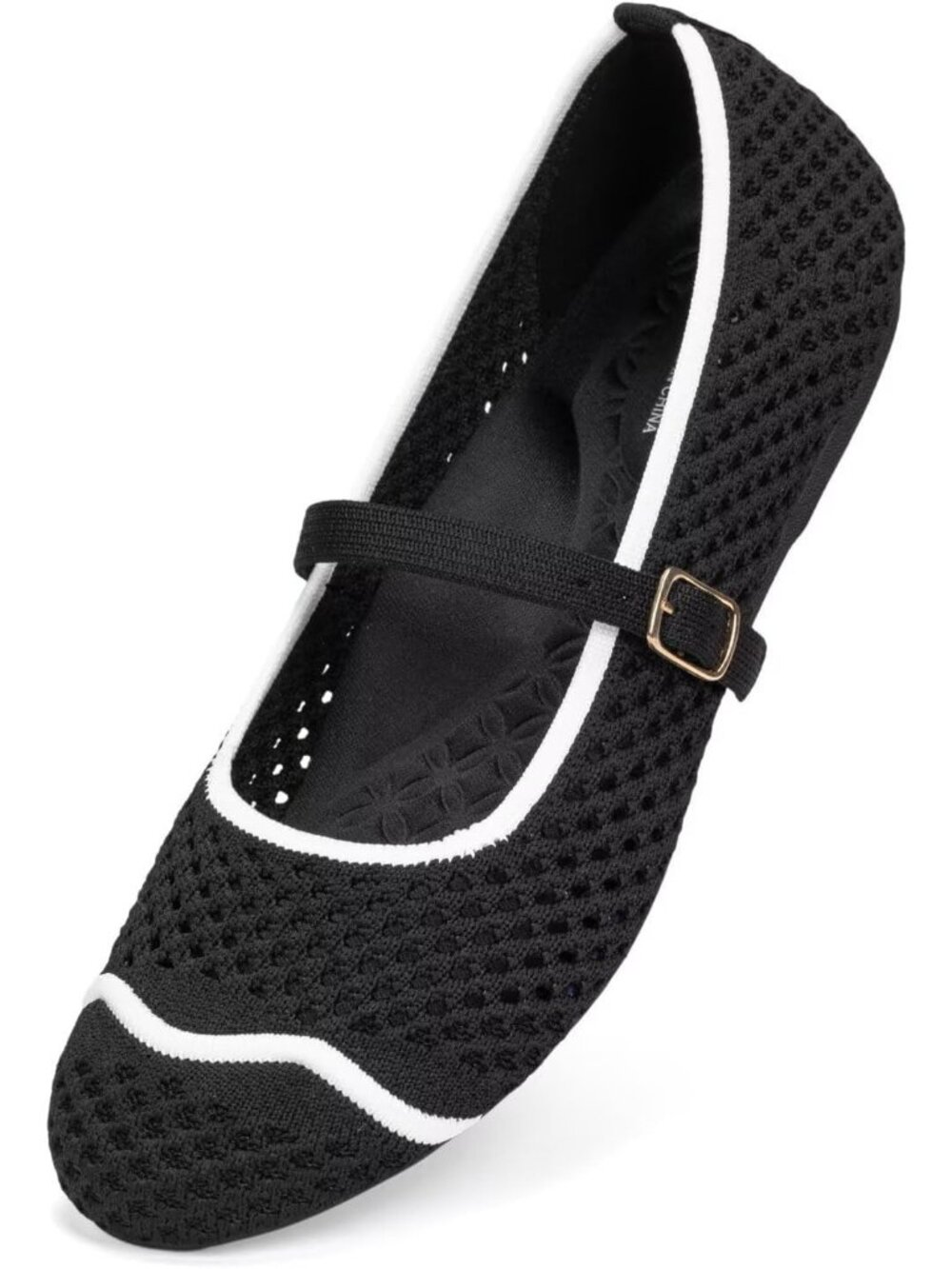 🆕Women's Black Mesh Mary Jane Flats Breathable Knitted Round Toe Work Shoes